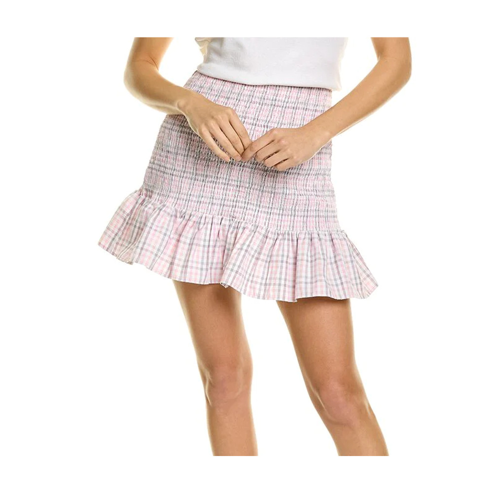 French Connection Women's Yaki Check Mini Skirt Smoked w/Ruffle Hem Size 10 Pink